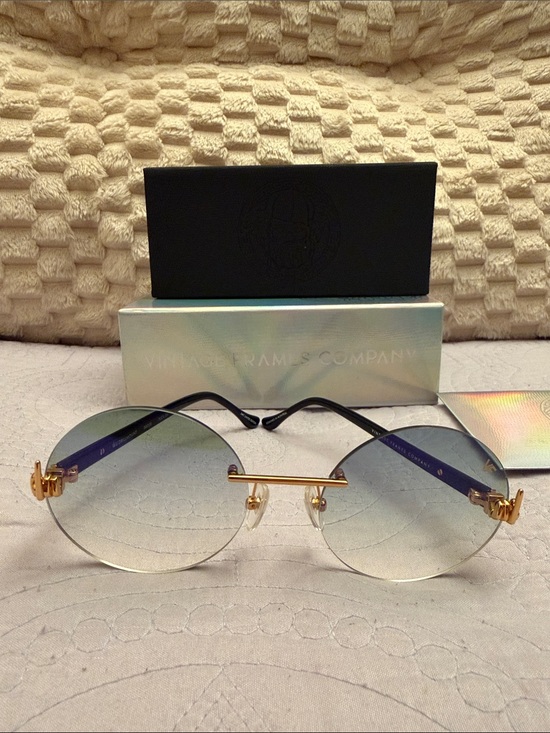 NEW Vintage Frames Company Round Rimless Sunglasses - 24Kt gold main image 7